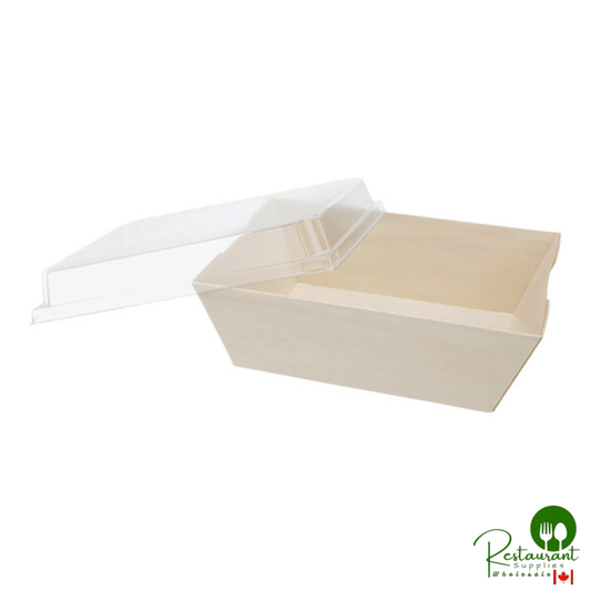VerTerra 8" x 6" Rectangular Balsa Wood Covered Tray with Transparent PET Lid - 100/Case