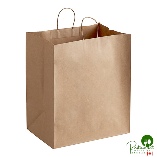 Duro 16" x 11" x 18 1/4" Grande Natural Kraft Paper Shopping Bag with Handles - 200/Bundle
