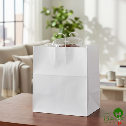 Duro 16" x 11" x 18 1/4" Grande White Paper Shopping Bag with Handles - 200/Bundle