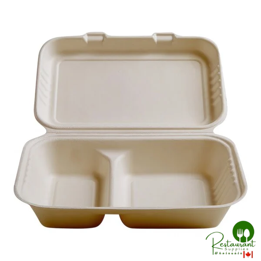 Fineline 43RH96S2 Conserveware 9" x 6" x 2 3/4" Bagasse 2 Compartment Take-Out Container - 250/Case