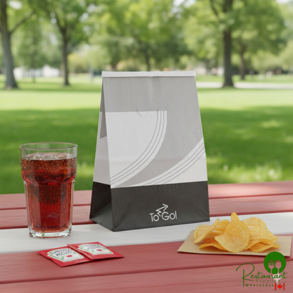 Bagcraft 8 1/4" x 5 1/4" x 12" White Printed To-Go Vented Meal Bag with Tin Tie Closure - 250/Case