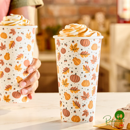 20 oz. Smooth Single Wall Autumn Print Paper Hot Cup By Prime - 600/Case