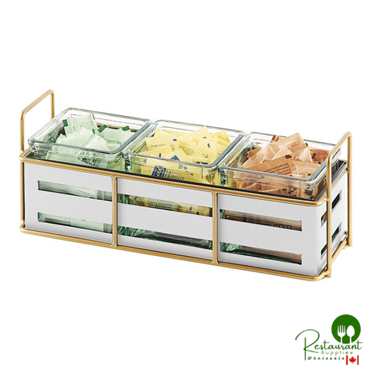 Cal-Mil Empire White / Gold Metal Jar Display with 3 Glass Jars - 12 1/2" x 5 1/2" x 4"