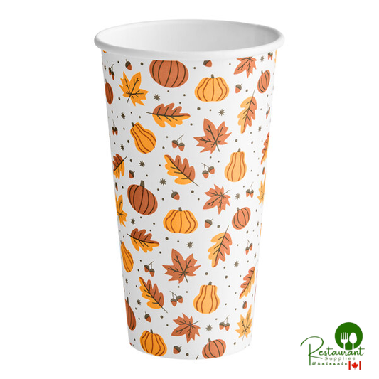 20 oz. Smooth Single Wall Autumn Print Paper Hot Cup By Prime - 600/Case