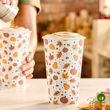 16 oz. Smooth Single Wall Autumn Print Paper Hot Cup By Prime - 1,000/Case