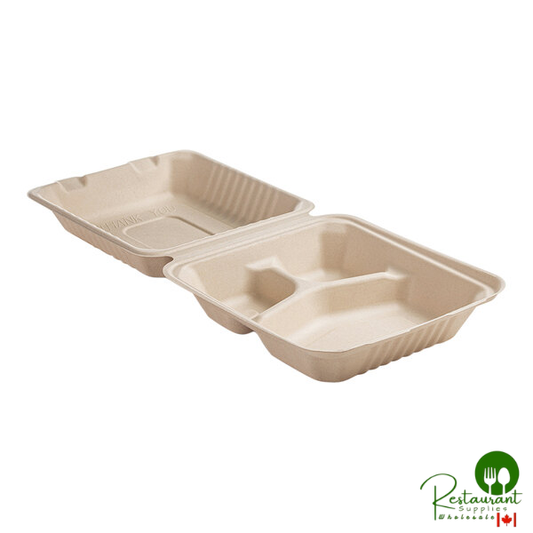 Fineline 43SHD8S3 Conserveware 8" x 8" x 3 1/8" Bagasse 3 Compartment Deep Take-Out Container - 200/Case