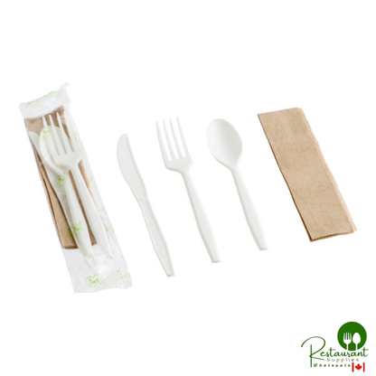 Fineline 42CKFSK.WH Conserveware Individually Wrapped White CPLA Flatware and Utensils Kit with Napkin - 250/Case