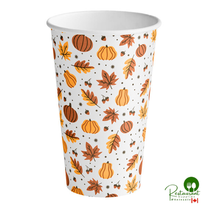 16 oz. Smooth Single Wall Autumn Print Paper Hot Cup By Prime - 1,000/Case