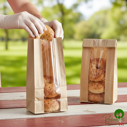 Bagcraft Dubl Fresh 4 lb. 5" x 3" x 9 1/2" Natural C-Thru Bakery Bag with Window - 500/Case