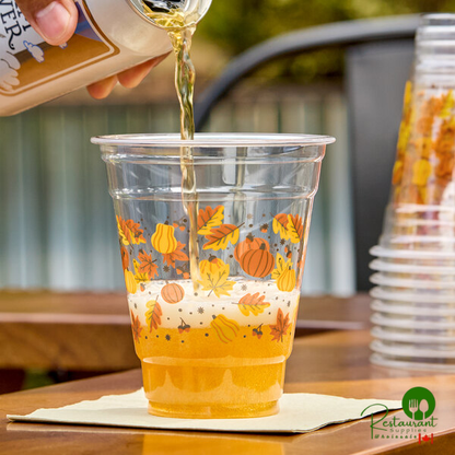 12 oz. Autumn Print PET Plastic Cold Cup By Prime - 1,000/Case