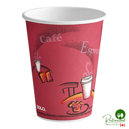 Solo 412SIN-0041 Bistro Print 12 oz. Poly Paper Hot Cup - 1,000/Case