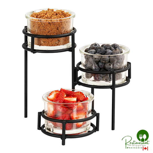 Cal-Mil Madison 11" x 11" x 12 1/4" Black 3-Tier Condiment Display with (3) 16 oz. Jars