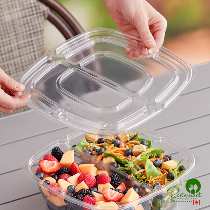 Sabert Catering Pop-Top 10 3/4" Square Clear PET Hinged Lid for 80 oz. Square Bowls - 50/Case
