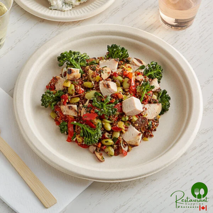 World Centric 9" Round Compostable Plant Fiber Plate with Leaf Plus - 1,000/Case