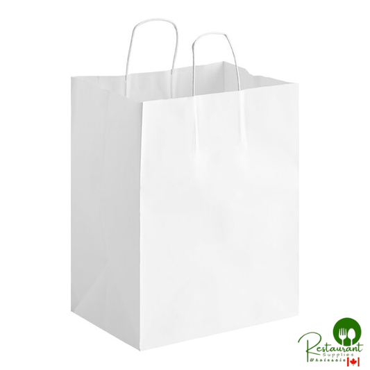 Duro 12" x 9" x 15 3/4" Regal White Paper Shopping Bag with Handles - 200/Bundle