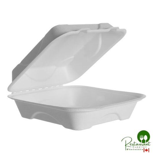 Eco-Products Vanguard 8" x 8" x 3" Compostable Sugarcane Clamshell Container - 200/Case