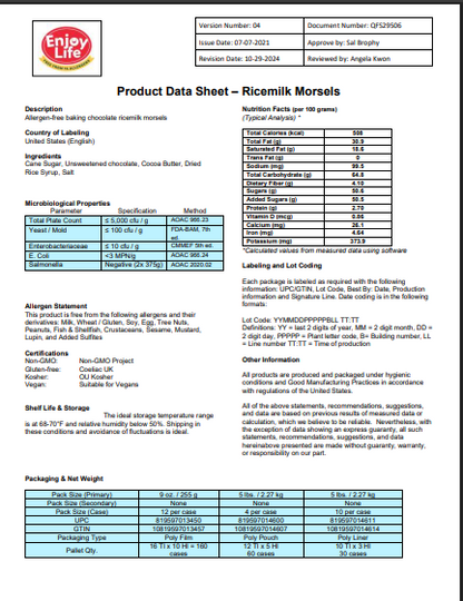 Bulk Enjoy Life Rice Milk Vegan 1M Chocolate Chips – 5 lb, 4/Case