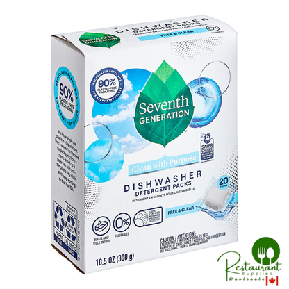 Seventh Generation 45177 Free & Clear 20-Count Dishwasher Detergent Packs - 6/Case