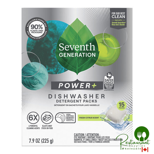 Seventh Generation Power+ 10732913451767 15-Count Fresh Citrus Dishwasher Detergent Packs - 6/Case