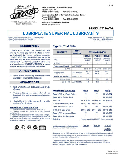 L0145-063 LUBRIPLATE SUPER FML-2 USP White Mineral-Oil Based Food Grade Spray Grease – CASE OF 12 – 11oz AEROSOL CANS