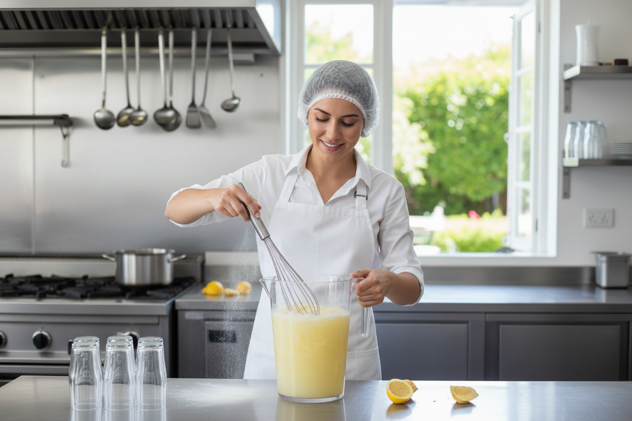 Lemonade preparation in professional kitchen