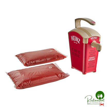Heinz Keystone 1.5 Gallon Red Plastic Countertop Heinz Ketchup Pump Dispenser with 2 Ketchup Pouches