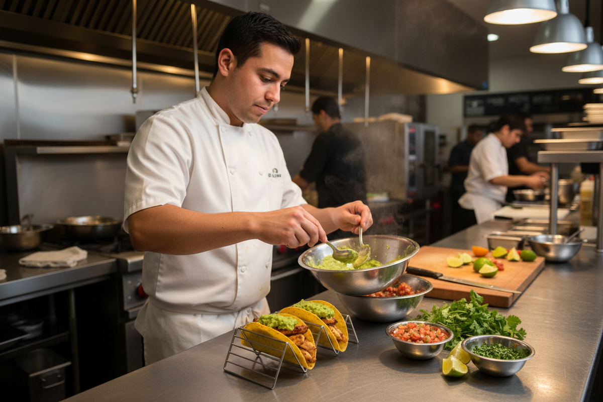 Lifestyle - Restaurant kitchen taco assembly