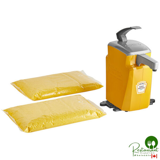 Heinz Keystone 1.5 Gallon Gold Plastic Pump Dispenser with 2 Heinz Honey Mustard Pouches