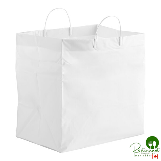 14" x 10" x 15" 2.5 Mil White Rigid Plastic Handled Shopper Bag - 100/Case
