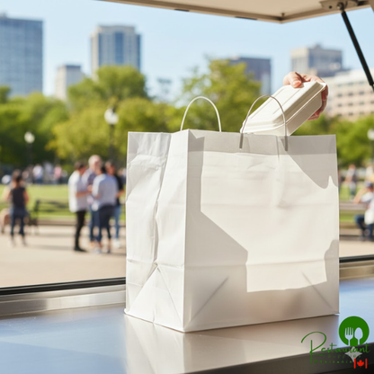 14" x 10" x 15" 2.5 Mil White Rigid Plastic Handled Shopper Bag - 100/Case