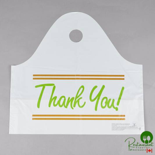 LK Packaging 19" x 9 1/2" x 18" White LK Packaging Plastic Take Out Bag with Printed Thank You Design - 500/Box