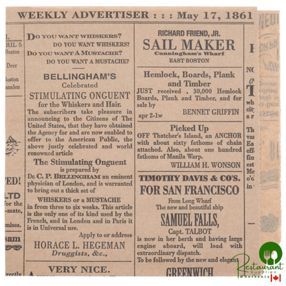 American Metalcraft PPRC76 7" x 6" Natural Newspaper Print Deli Wrap / Double Open Bag - 250/Pack