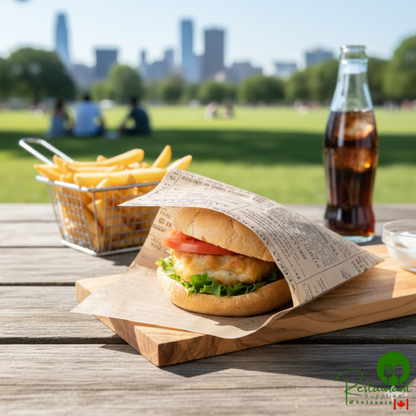 American Metalcraft PPRC76 7" x 6" Natural Newspaper Print Deli Wrap / Double Open Bag - 250/Pack