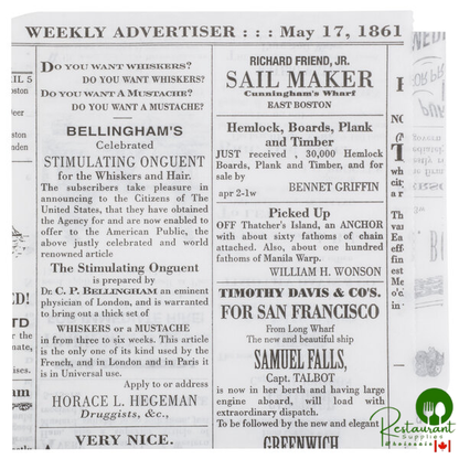 American Metalcraft PPRN76 7" x 6" White Newspaper Print Deli Wrap / Double Open Bag - 250/Pack