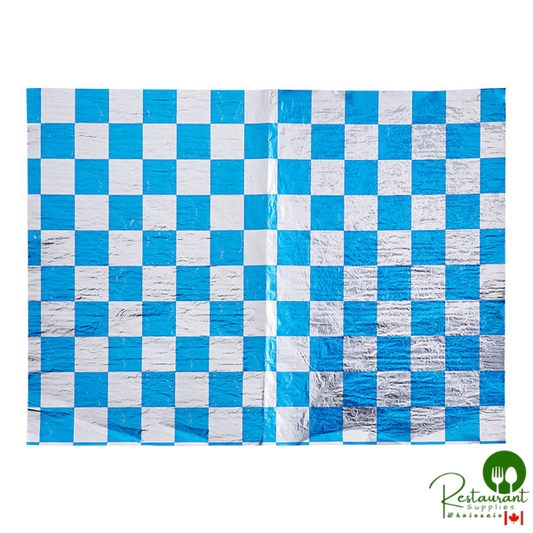 Bagcraft 10 1/2" x 14" Blue / Silver Checker Insulated Honeycomb Foil Sandwich Wrap - 2,000/Case