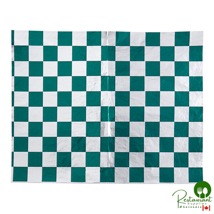 Bagcraft 10 1/2" x 14" Green / Silver Checker Insulated Honeycomb Foil Sandwich Wrap - 2,000/Case