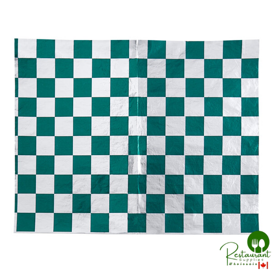 Bagcraft 10 1/2" x 14" Green / Silver Checker Insulated Honeycomb Foil Sandwich Wrap - 2,000/Case