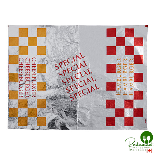 Bagcraft 10 1/2" x 14" "Hamburger / Cheeseburger / Special" Insulated Honeycomb Foil Sandwich Wrap - 2,000/Case