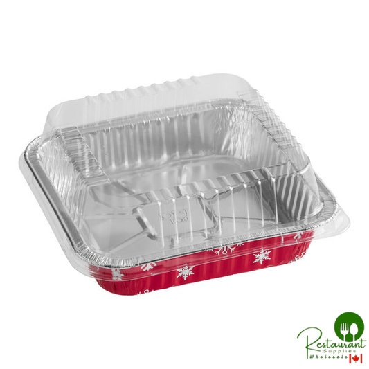 Durable Packaging 9101X 8" Square Holiday Foil Cake Pan with Clear Dome Lid - 100/Case