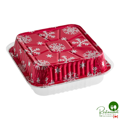Durable Packaging 9101X 8" Square Holiday Foil Cake Pan with Clear Dome Lid - 100/Case