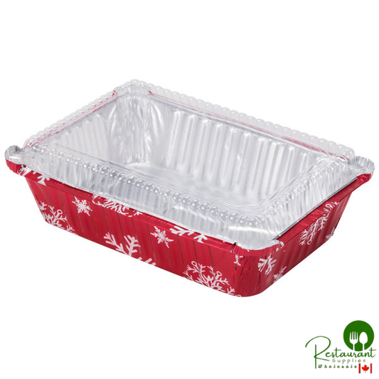 Durable Packaging 9201X 2 1/4 lb. Rectangular Holiday Foil Bake Pan with Clear Dome Lid - 100/Case