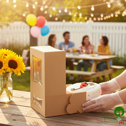 8" x 8" x 4" Kraft Auto-Popup Window Cake / Bakery Box By Prime - 150/Case