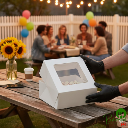 9" x 9" x 4" White Auto-Popup Window Cake / Bakery Box By Prime- 150/Case