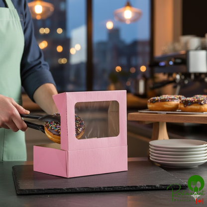 8" x 5 3/4" x 2 1/2" Pink Auto-Popup Window Cookie / Bakery Box By Prime - 200/Bundle