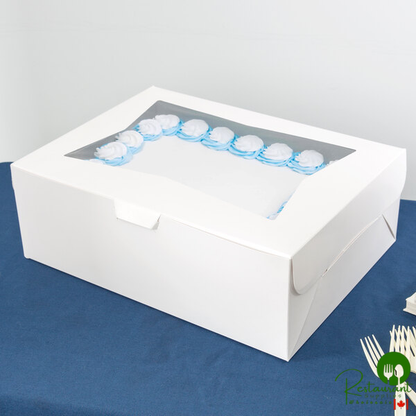 19" x 14" x 6 1/2" White Half Sheet Window Cake / Bakery BoxBy Prime - 50/Case