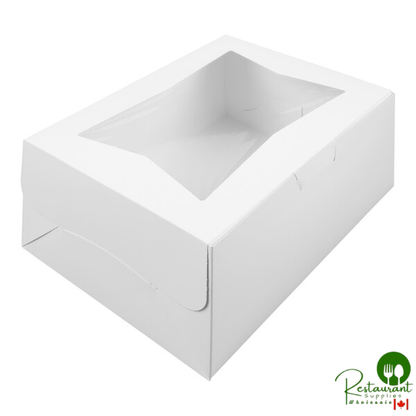 14" x 10" x 6 1/2" White Quarter Sheet Window Cake / Bakery Box By Prime - 100/Case