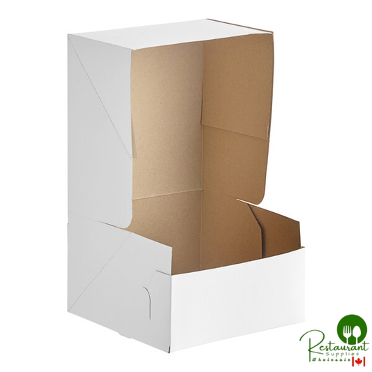 8" x 8" x 4 7/8" White Heavy Weight Auto-Popup Cake / Bakery Box By Prime - 100/Case