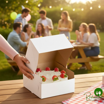 9" x 9" x 4 7/8" White Heavy Weight Auto-Popup Cake / Bakery Box By Prime - 100/Case