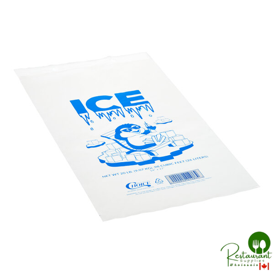 20 lb. Clear Wicketed Ice Bag with Ice Print By Prime - 500/Case