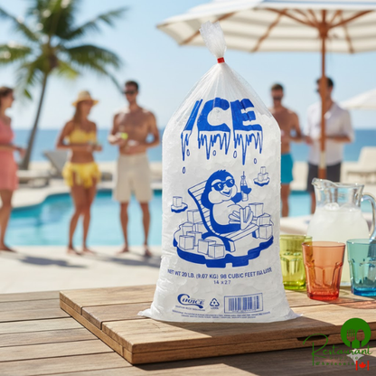 20 lb. Clear Wicketed Ice Bag with Ice Print By Prime - 500/Case